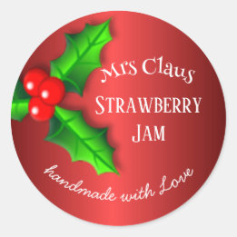 Red Strawberry jam Christmas label ラウンドシール