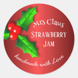 Red Strawberry jam Christmas label ラウンドシール