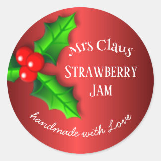 Red Strawberry jam Christmas label ラウンドシール