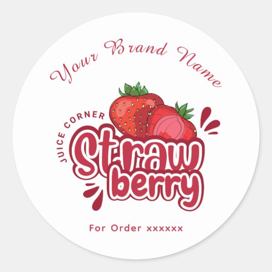 Red Strawberry juice cornor Logo Sticker ラウンドシール (正面)