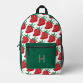 Red Strawberry Pattern Green Backpack プリントバックパック (正面)
