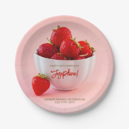Red Strawberry Photo Summer Brunch Happy Birthday ペーパープレート