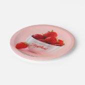 Red Strawberry Photo Summer Brunch Happy Birthday ペーパープレート (アングル)