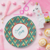 Red Strawberry & Pink Flower & Vines ペーパープレート (パーティー)