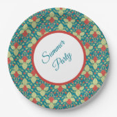 Red Strawberry & Pink Flower & Vines ペーパープレート (正面)