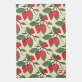 Red Strawberry Vine Monogram Vintage キッチンタオル (縦)