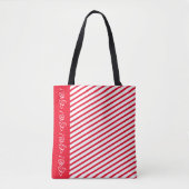 Red Stripe Accent Tote Bag / Custom White Script トートバッグ (正面)