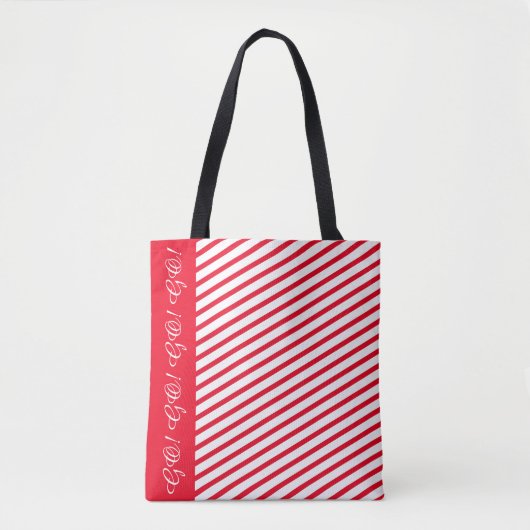 Red Stripe Accent Tote Bag / Custom White Script トートバッグ (正面)