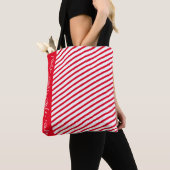 Red Stripe Accent Tote Bag / Custom White Script トートバッグ (クローズアップ)