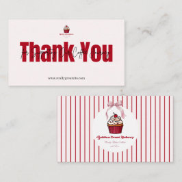 Red Stripe Bakery Thank You Card Cupcake 名刺