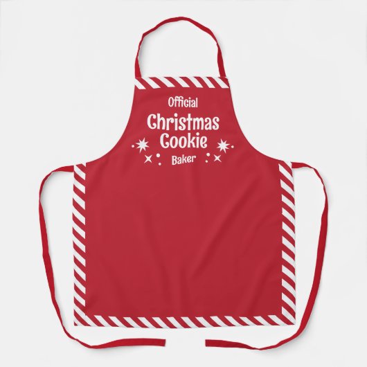Red Stripe Christmas Cookie Baker Medium Apron エプロン (正面)