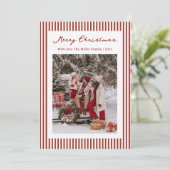 Red Stripe Family Christmas Photo Holiday Card シーズンカード (スタンド正面)