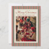 Red Stripe Family Photo Christmas Holiday Card シーズンカード (正面)