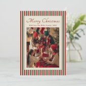 Red Stripe Family Photo Christmas Holiday Card シーズンカード (スタンド正面)