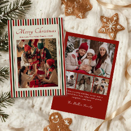Red Stripe Family Photo Christmas Holiday Card シーズンカード