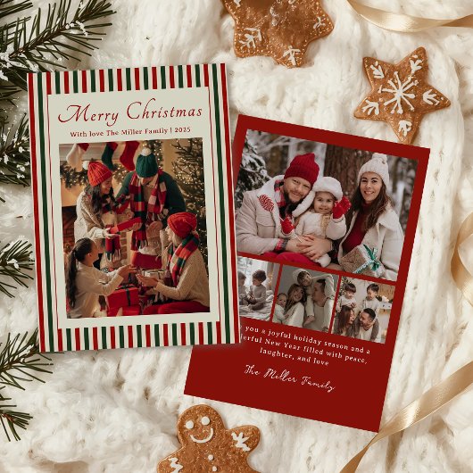Red Stripe Family Photo Christmas Holiday Card シーズンカード
