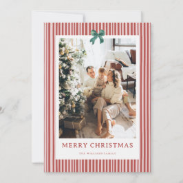 Red Stripe Green Bow Christmas Photo Holiday Card シーズンカード