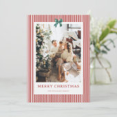 Red Stripe Green Bow Christmas Photo Holiday Card シーズンカード (スタンド正面)