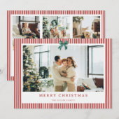 Red Stripe Green Bow Christmas Photo Holiday Card  シーズンカード (正面/裏面)