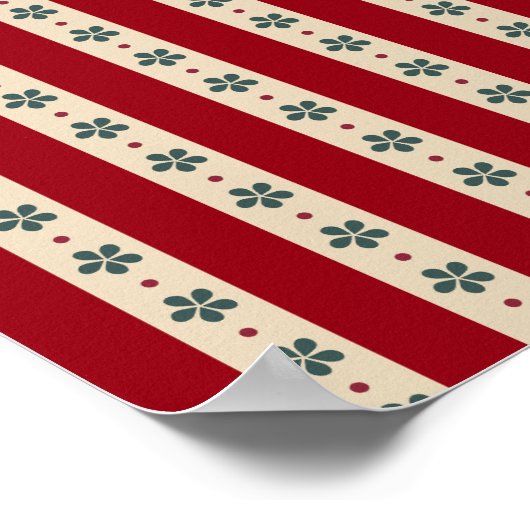 Red Stripes And Flowers ポスター (角)