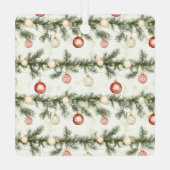 Red Stripes Bows Christmas Deer in Window メタルオーナメント (裏面)