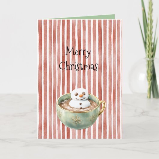 Red Stripes Christmas Happy Marshmallow in Cocoa カード (正面)