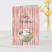 Red Stripes Christmas Happy Marshmallow in Cocoa カード (黄色い花)