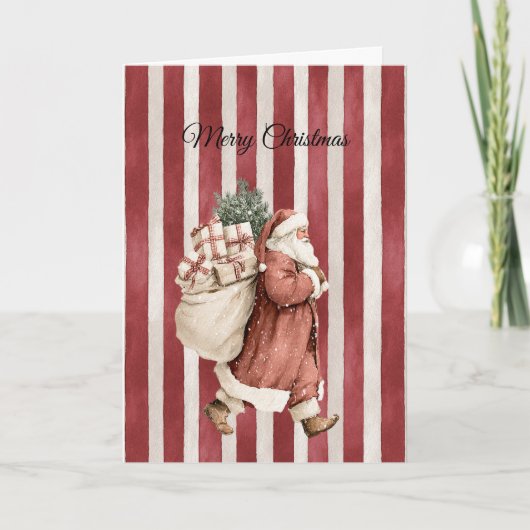 Red Stripes Christmas Santa Bag of Gifts カード (正面)