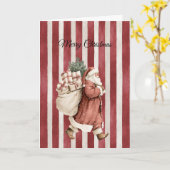 Red Stripes Christmas Santa Bag of Gifts カード (黄色い花)