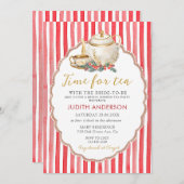 Red Stripes Christmas Tea Party Bridal Shower  招待状 (正面/裏面)