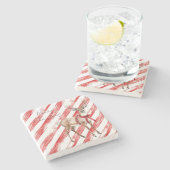 Red Stripes Deer Christmas Pillar Candle ストーンコースター (横)
