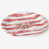 Red Stripes Deer Christmas Pillar Candle ペーパープレート (アングル)