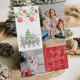 Red Stripes Festive Greens Merry Christmas 2 Photo シーズンカード