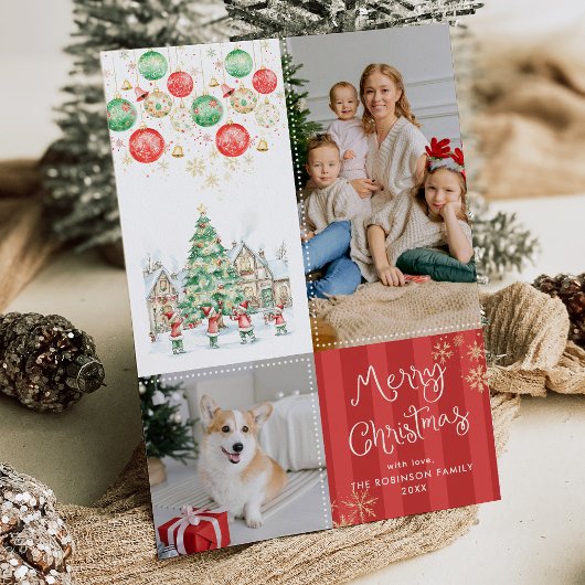 Red Stripes Festive Greens Merry Christmas 2 Photo シーズンカード