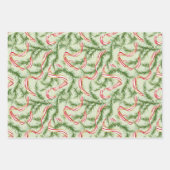 Red Stripes Green Ribbons Gold Stars Christmas ラッピングペーパーシート (正面3)