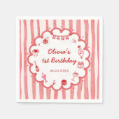 Red Stripes Hand Drawn Birthday Party スタンダードカクテルナプキン (正面)