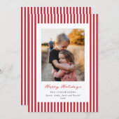 Red Stripes Happy Holidays Flat Photo シーズンカード (正面/裏面)