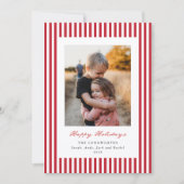 Red Stripes Happy Holidays Flat Photo シーズンカード (正面)