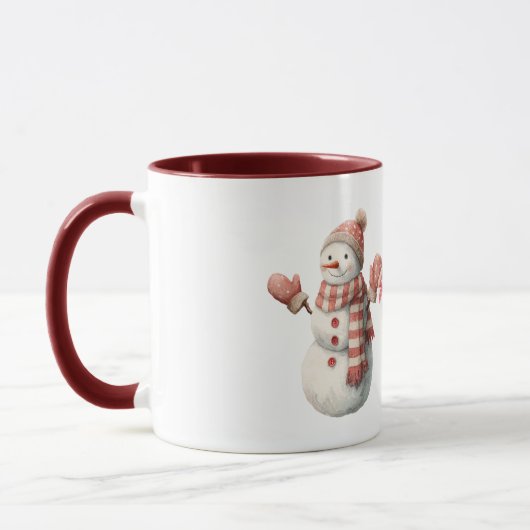 Red Stripes Jolly Christmas Snowman マグカップ (左)