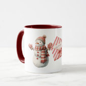Red Stripes Jolly Christmas Snowman マグカップ (正面左)