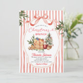 Red Stripes Pancake Holiday Party Christmas Brunch 招待状 (スタンド正面)