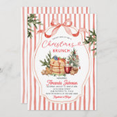 Red Stripes Pancake Holiday Party Christmas Brunch 招待状 (正面/裏面)