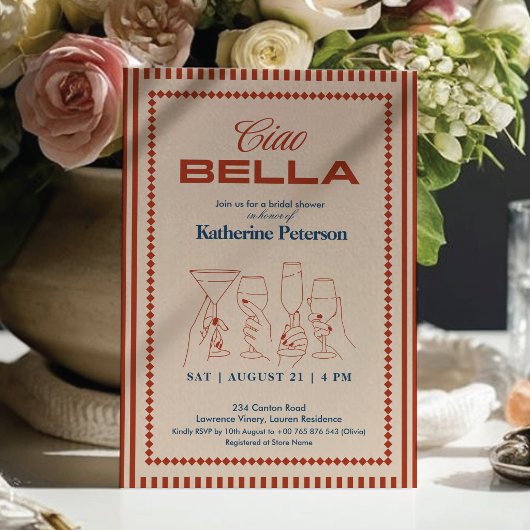 RED Stripes RETRO Bridal Shower 招待状