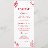 Red Stripes Retro Hand Drawn Italian Wedding Menu メニュー (正面)