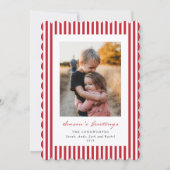 Red Stripes Season's Greetings Flat Photo シーズンカード (正面)
