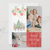 Red Stripes Winter Village Happy Holidays 2 Photo シーズンカード (正面)