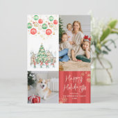 Red Stripes Winter Village Happy Holidays 2 Photo シーズンカード (スタンド正面)