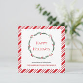 Red Stripes Wreath Corporate Logo QR Code Holiday  シーズンカード (スタンド正面)
