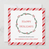 Red Stripes Wreath Corporate Logo QR Code Holiday  シーズンカード (正面)