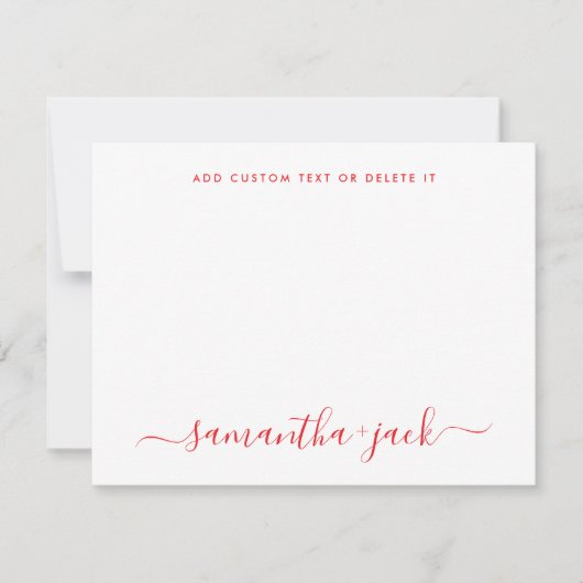 Red Stylish Script Elegant Minimalist ノートカード (正面)